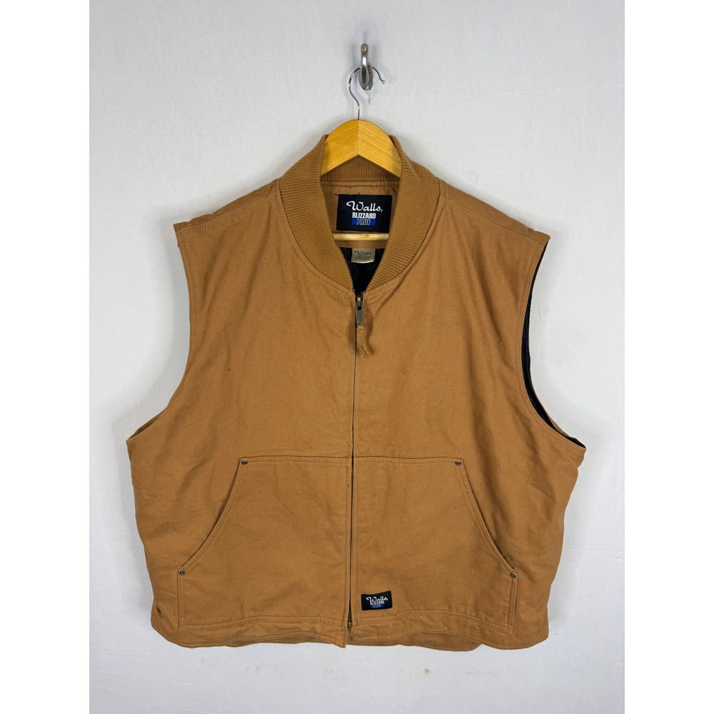 Walls Blizzard Pruf Mens Duck Canvas‎ Quilted Insulated Work Vest Brown Large